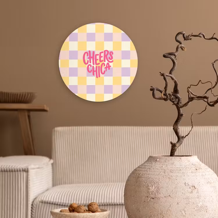 Muurcirkel - Cheers Chica - Ruitjes - Lila - Geel — 2