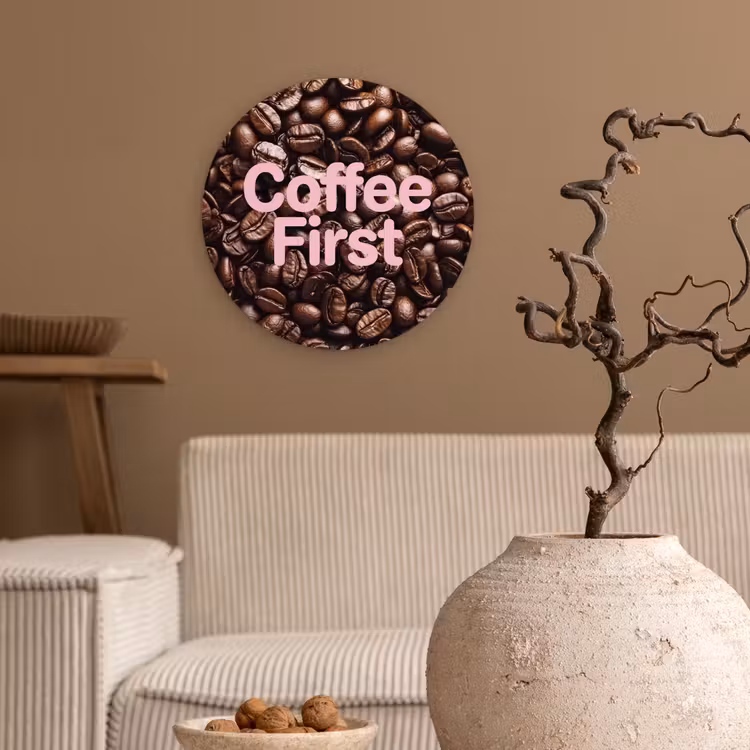 Muurcirkel - Coffee First - Koffiebonen - Roze — 2