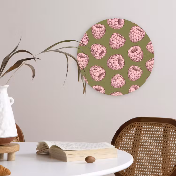 Muurcirkel - Eten - Patroon - Illustratie - Roze - Groen — 4