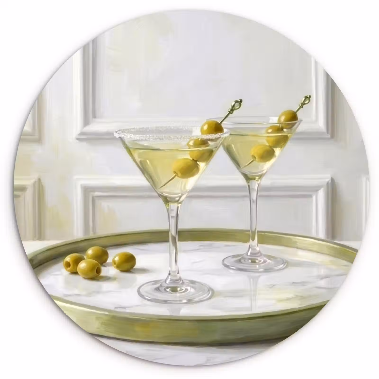 Muurcirkel - Drank - Martini - Olijven - Modern - Wit — 1