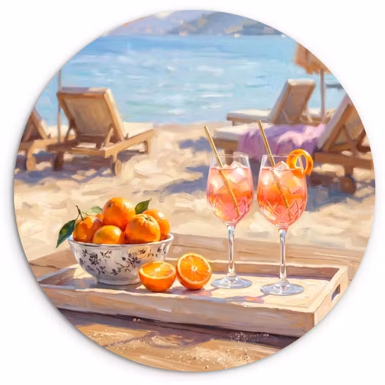 Muurcirkel - Drank - Glazen - Strand - Zomer - Oranje — 1