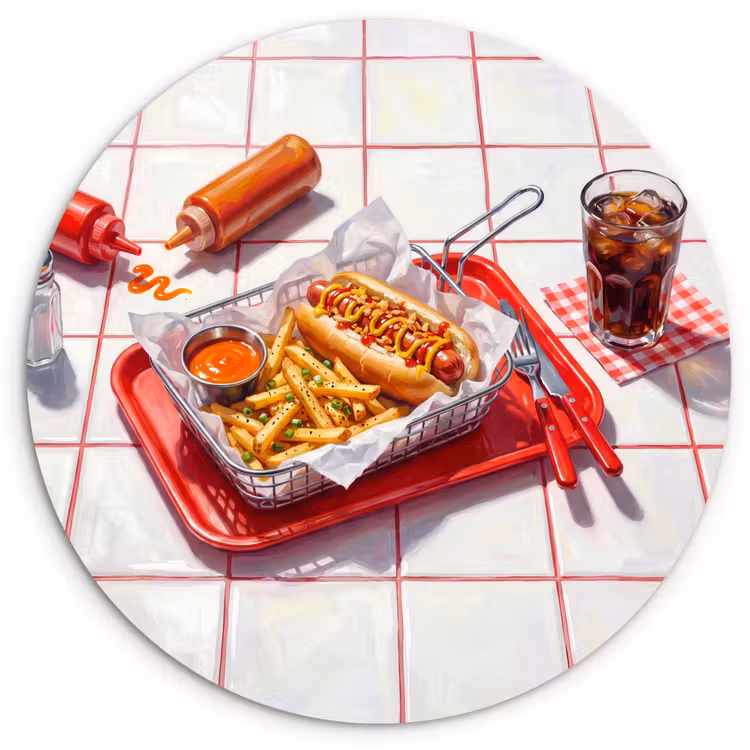 Muurcirkel - Eten - Hotdog - Fastfood - Modern - Rood — 1