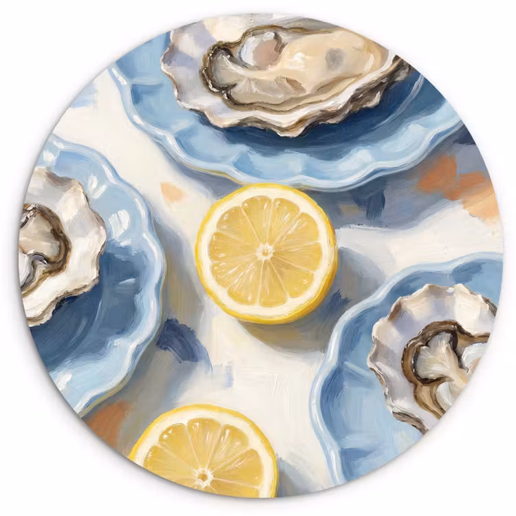 Muurcirkel - Eten - Oesters - Citroenen - Modern - Geel — 1