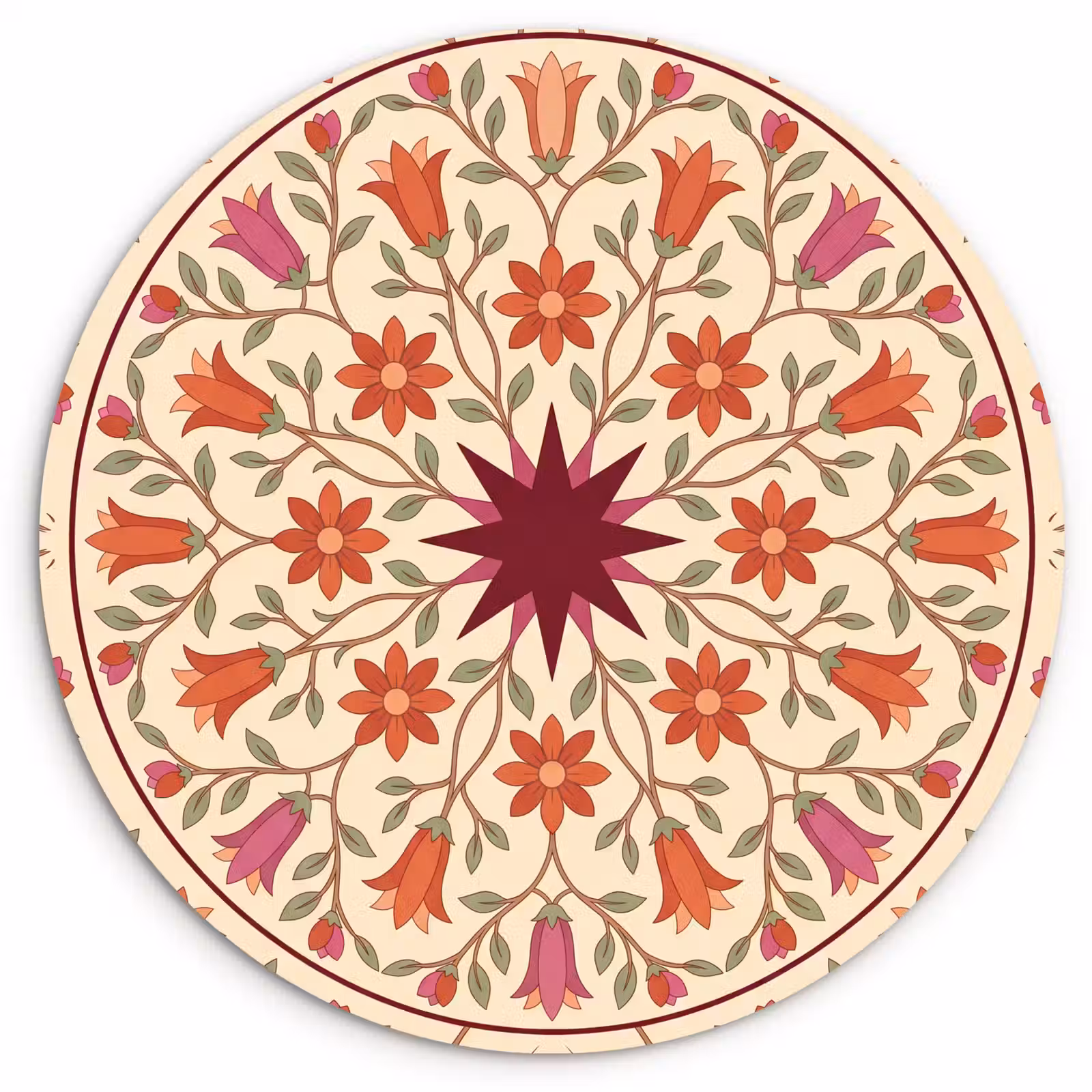 Muurcirkel - Bloemen - Mandala - Decoratief - Rood — 1