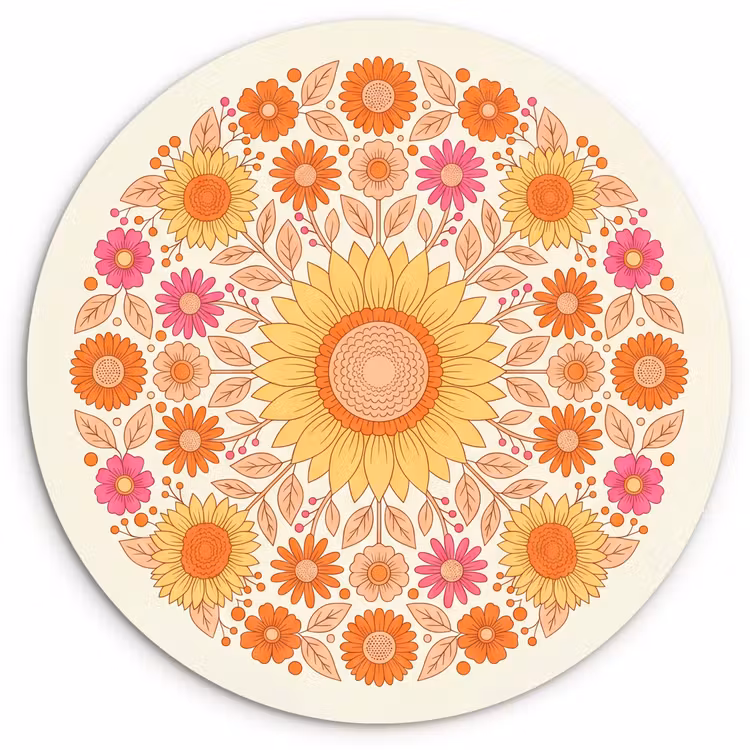 Muurcirkel - Bloemen - Mandala - Patroon - Kleurrijk — 1