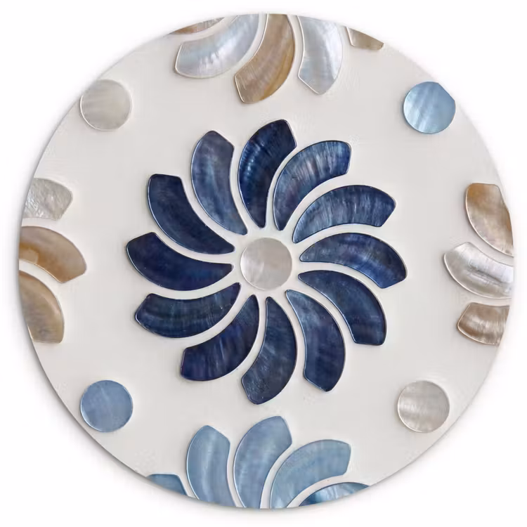 Muurcirkel - Bloemen - Parelmoer - Abstract - Patroon - Blauw — 1