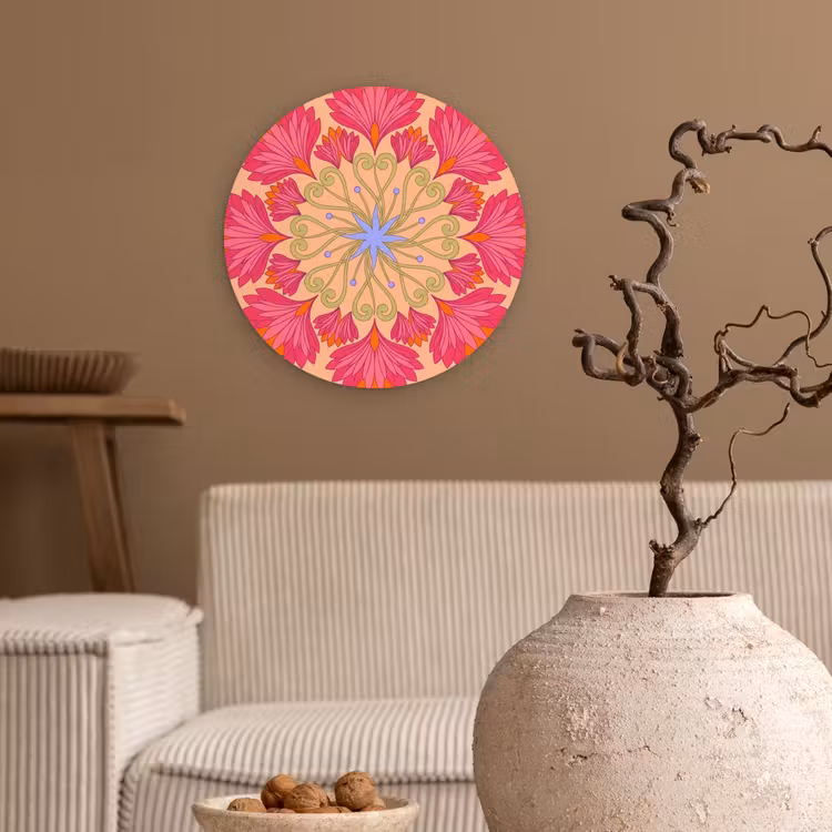 Muurcirkel - Bloemen - Patroon - Abstract - Roze - Decoratief — 2
