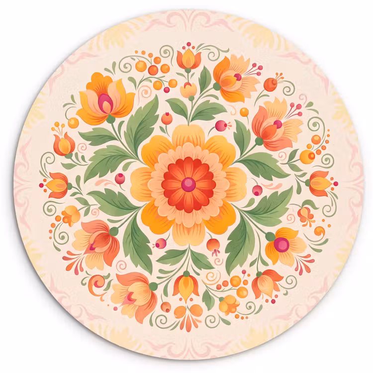 Muurcirkel - Bloemen - Patroon - Decoratief - Oranje — 1