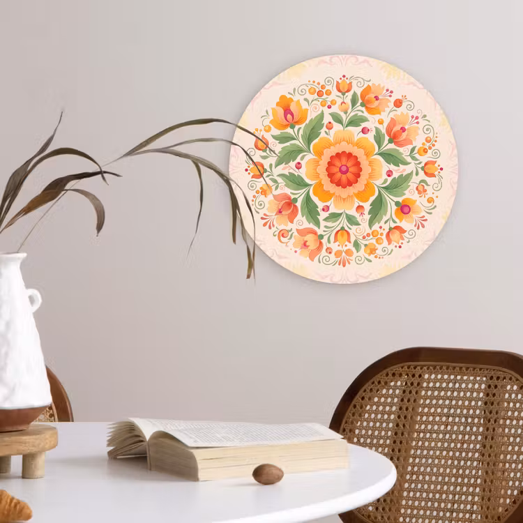 Muurcirkel - Bloemen - Patroon - Decoratief - Oranje — 4