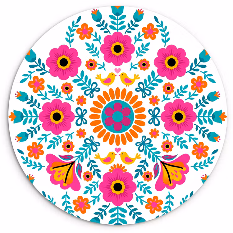Muurcirkel - Bloemen - Vogel - Patroon - Kleurrijk - Modern — 1