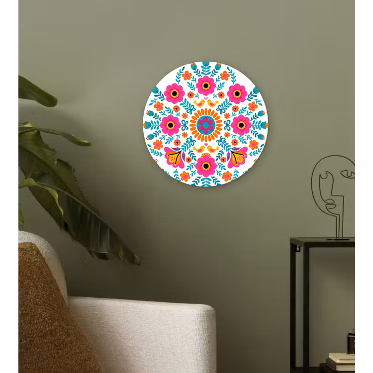 Muurcirkel - Bloemen - Vogel - Patroon - Kleurrijk - Modern — 3