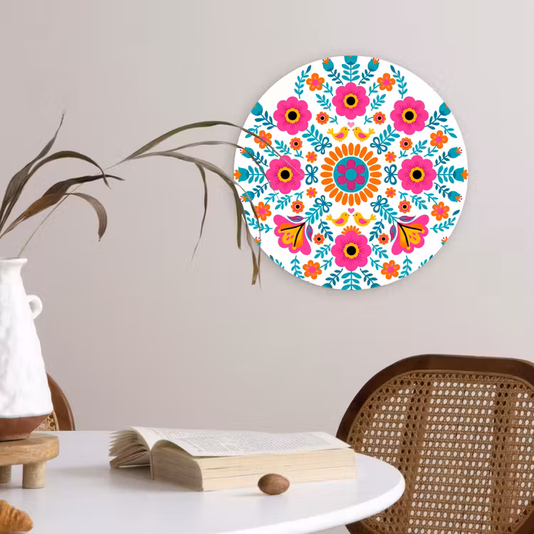 Muurcirkel - Bloemen - Vogel - Patroon - Kleurrijk - Modern — 4