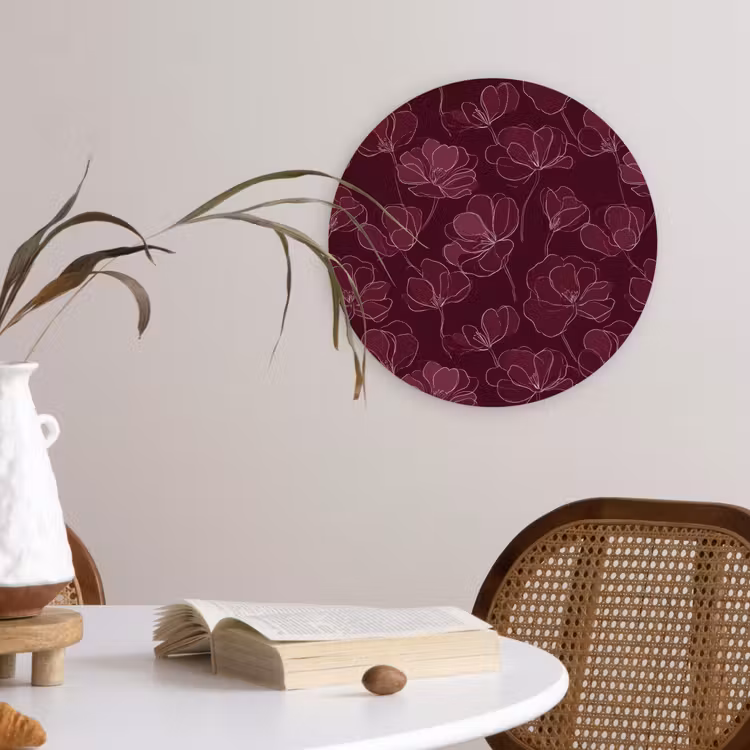 Muurcirkel - Bloemen - Patroon - Bordeauxrood — 4