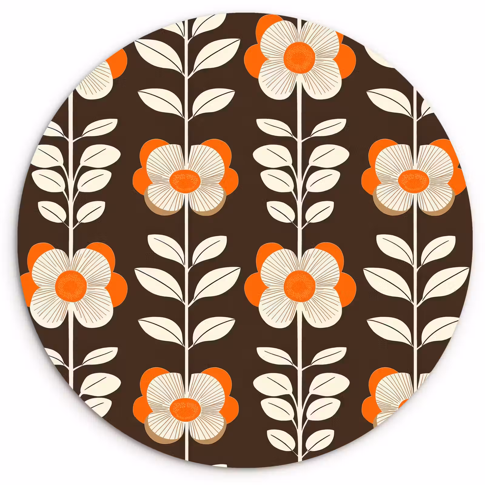 Muurcirkel - Bloemen - Retro - Bruin — 1