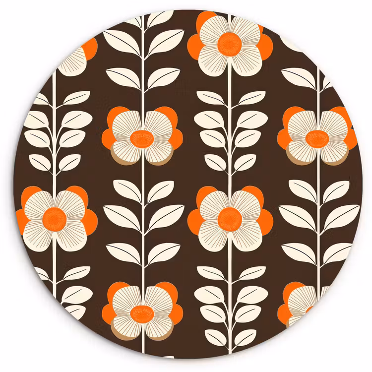 Muurcirkel - Bloemen - Retro - Bruin — 1