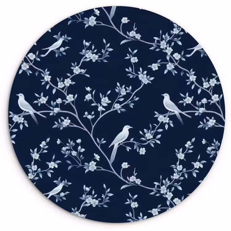 Muurcirkel - Grafisch - Bloesemtak - Blauw — 1