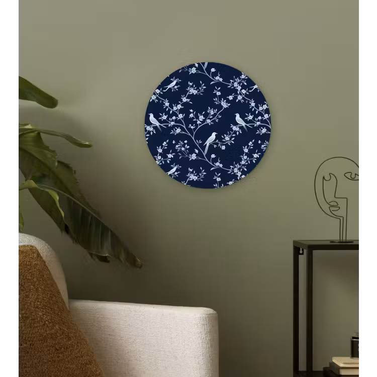 Muurcirkel - Grafisch - Bloesemtak - Blauw — 3