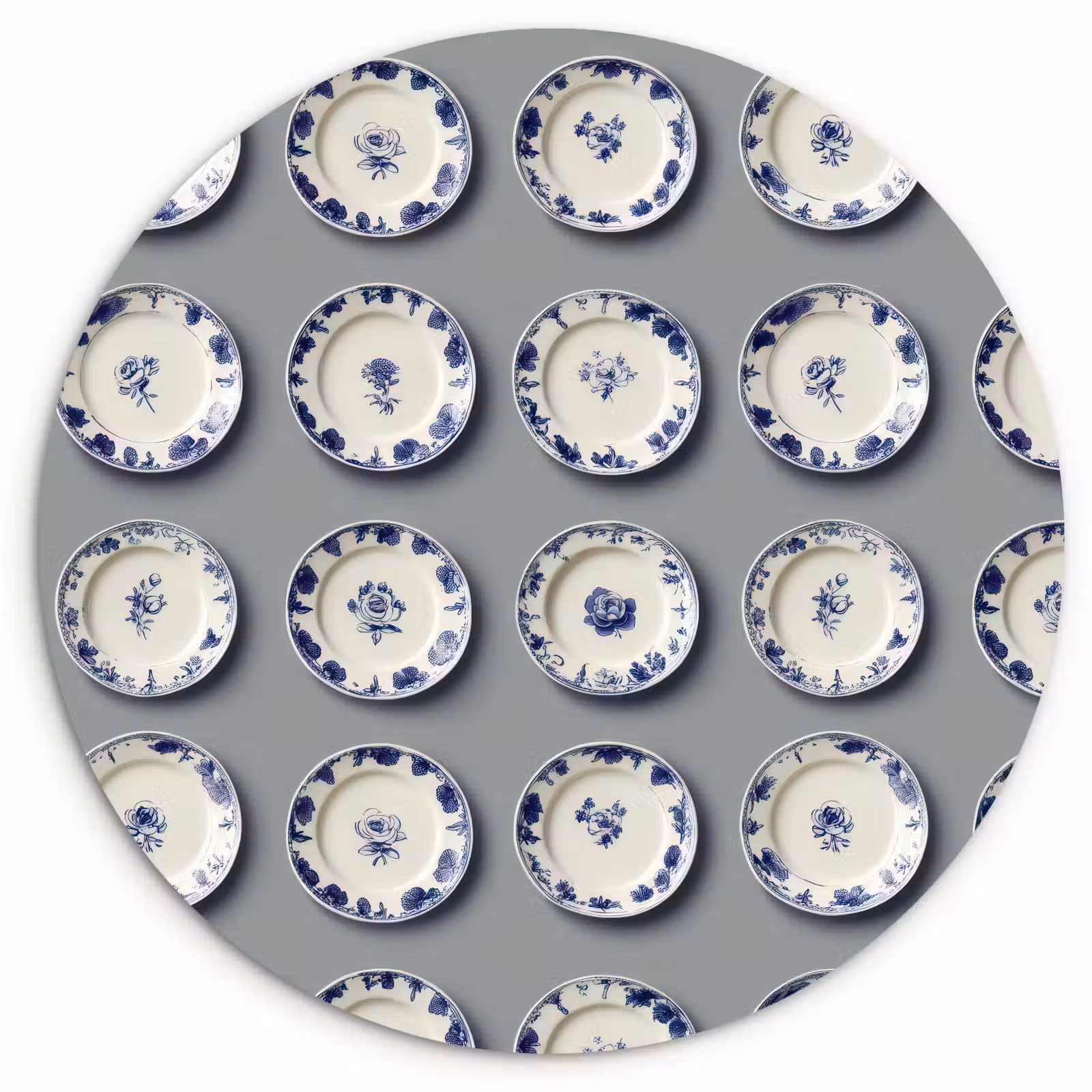 Muurcirkel - Borden - Bloemen - Blauw - Wit — 1