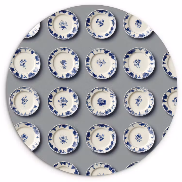 Muurcirkel - Borden - Bloemen - Blauw - Wit — 1