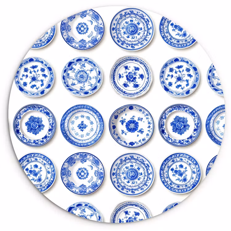 Muurcirkel - Borden - Bloemen - Patroon - Blauw — 1