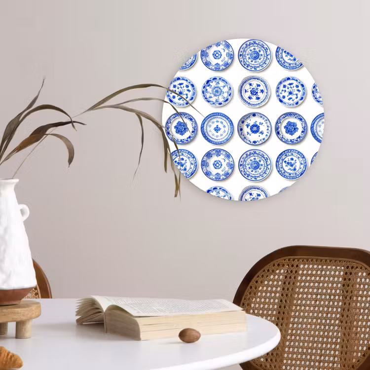 Muurcirkel - Borden - Bloemen - Patroon - Blauw — 4