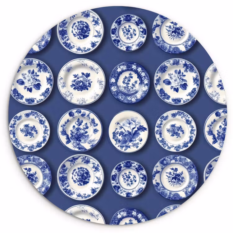 Muurcirkel - Borden - Floraal - Blauw — 1