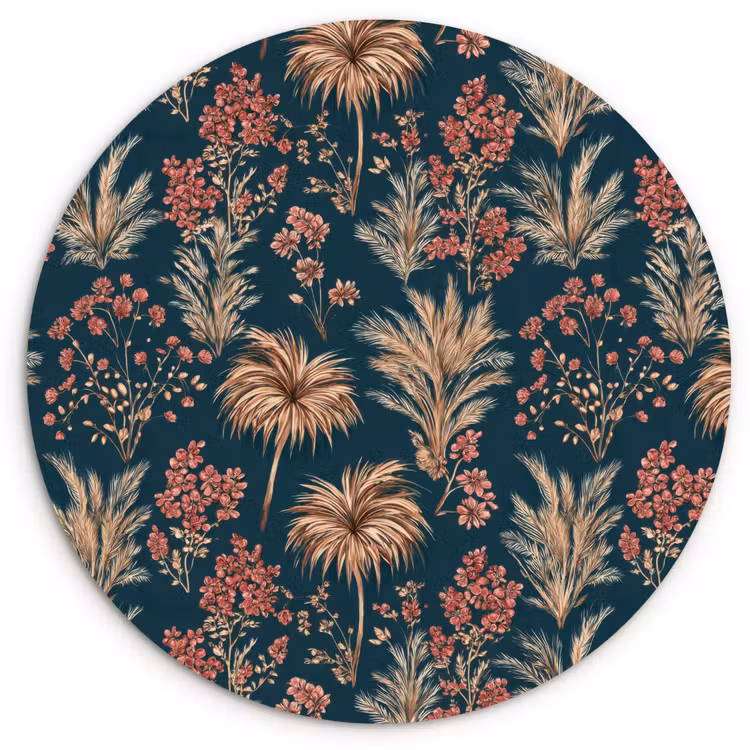 Muurcirkel - Botanisch - Patroon - Blauw — 1