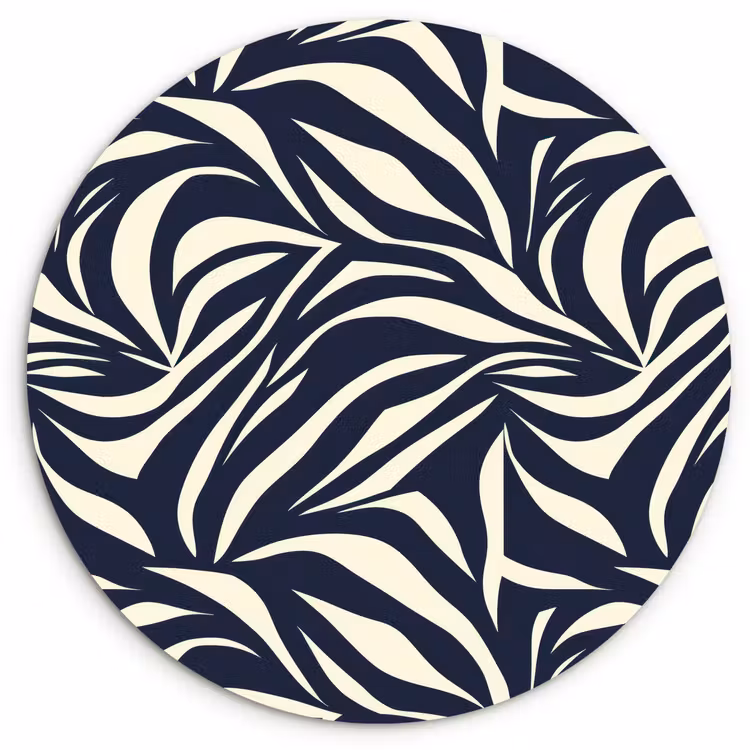 Muurcirkel - Bladvormen - Blauw - Patroon - Wit — 1