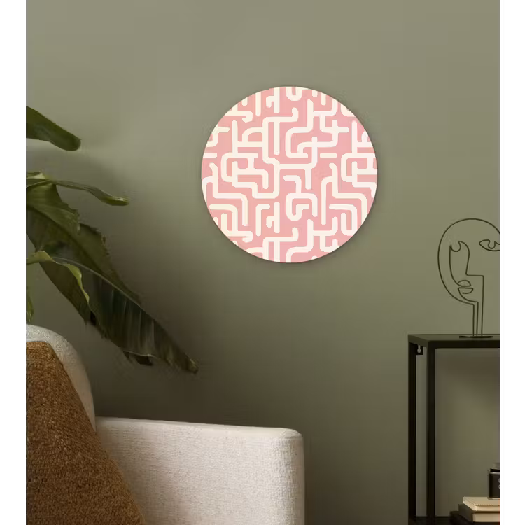 Muurcirkel - Doolhofpatroon - Roze - Wit - Abstract — 3