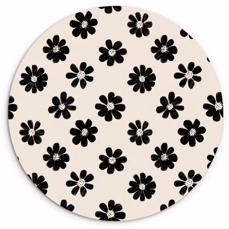 Muurcirkel - Grafisch - Madeliefjes - Zwart - Beige — 1