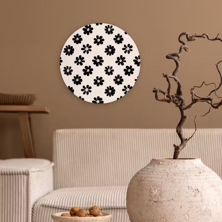 Muurcirkel - Grafisch - Madeliefjes - Zwart - Beige — 2