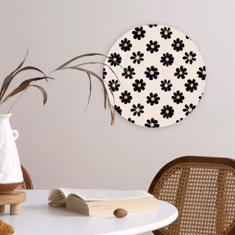 Muurcirkel - Grafisch - Madeliefjes - Zwart - Beige — 4