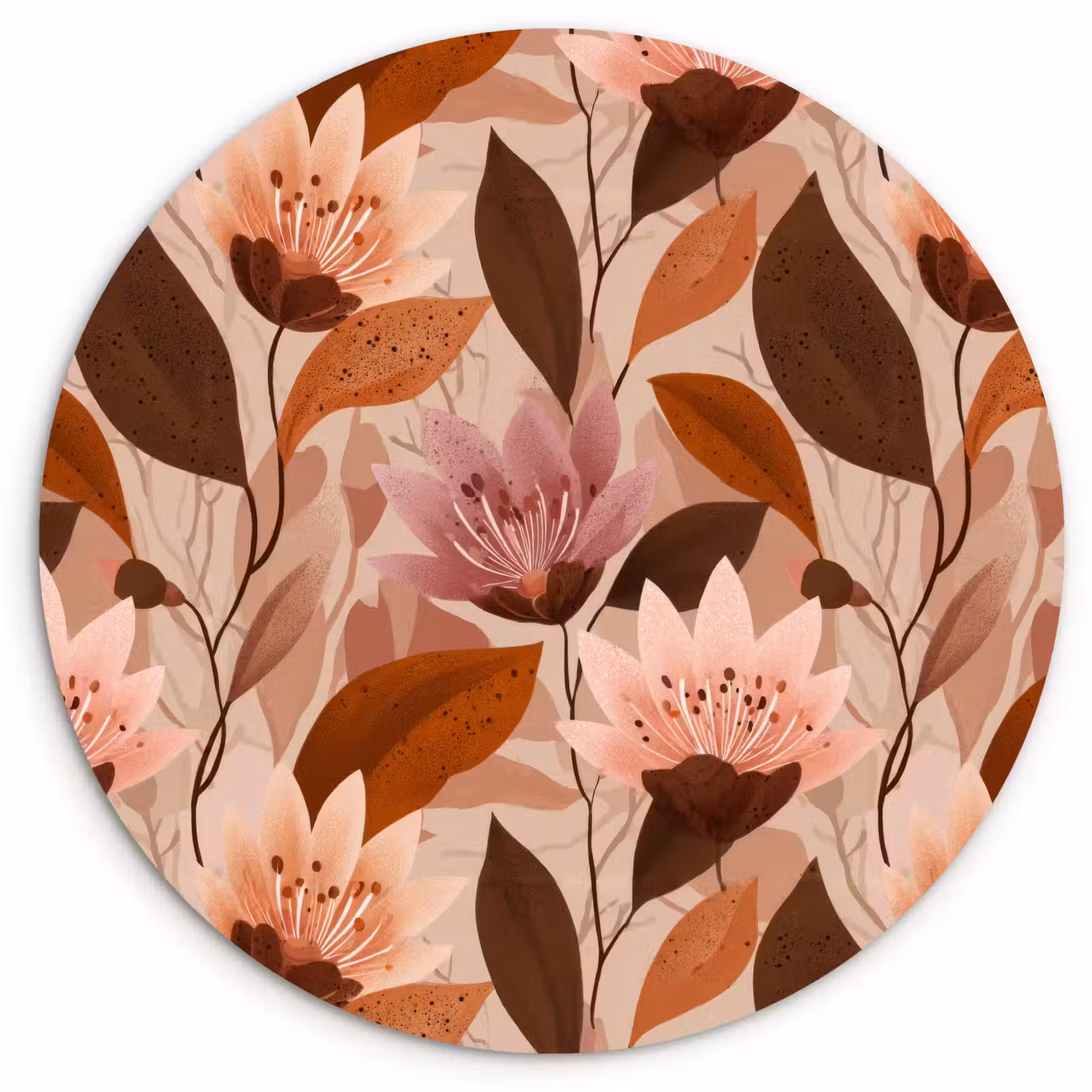 Muurcirkel - Bloemen - Bladeren - Bruin — 1