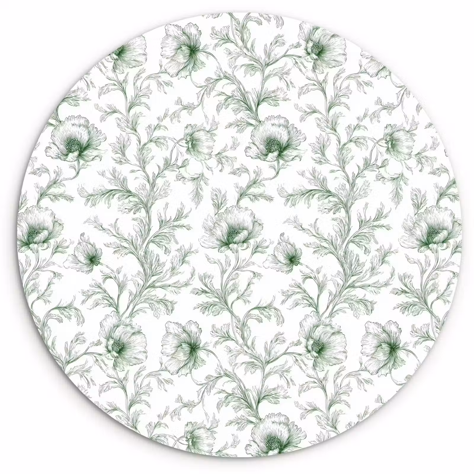 Muurcirkel - Bloemen - Getekend - Groen — 1