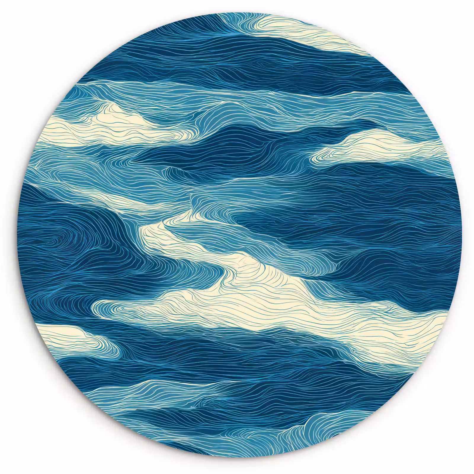 Muurcirkel - Golven - Abstract - Patroon - Blauw - Wit — 1