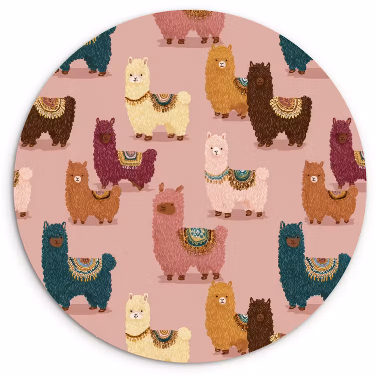 Muurcirkel - Alpaca's - Patroon - Kleurrijk — 1