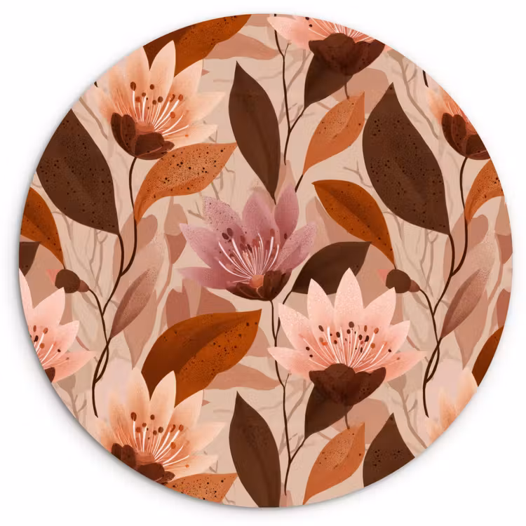 Muurcirkel - Bloemen - Bladeren - Bruin — 1