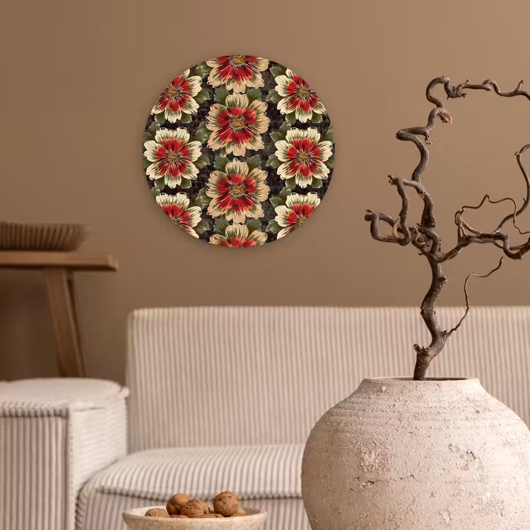 Muurcirkel - Bloemen - Klassiek - Patroon - Rood — 2