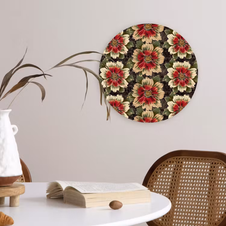 Muurcirkel - Bloemen - Klassiek - Patroon - Rood — 4