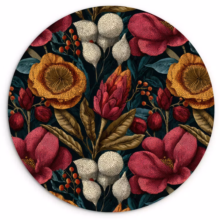Muurcirkel - Bloemen - Patroon - Rood - Goud — 1