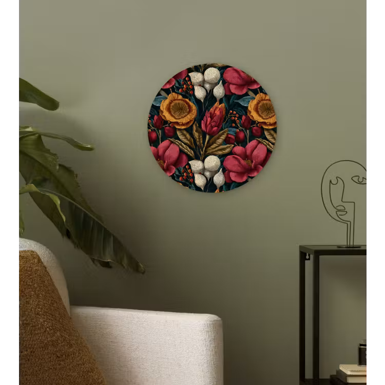 Muurcirkel - Bloemen - Patroon - Rood - Goud — 3