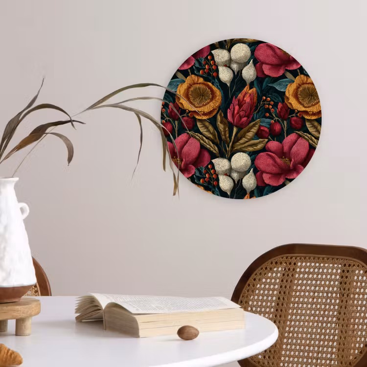 Muurcirkel - Bloemen - Patroon - Rood - Goud — 4