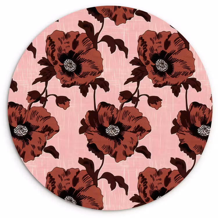Muurcirkel - Bloemen - Retro - Rood — 1