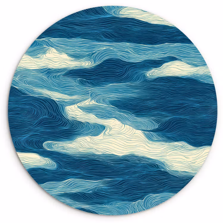 Muurcirkel - Golven - Abstract - Patroon - Blauw - Wit — 1