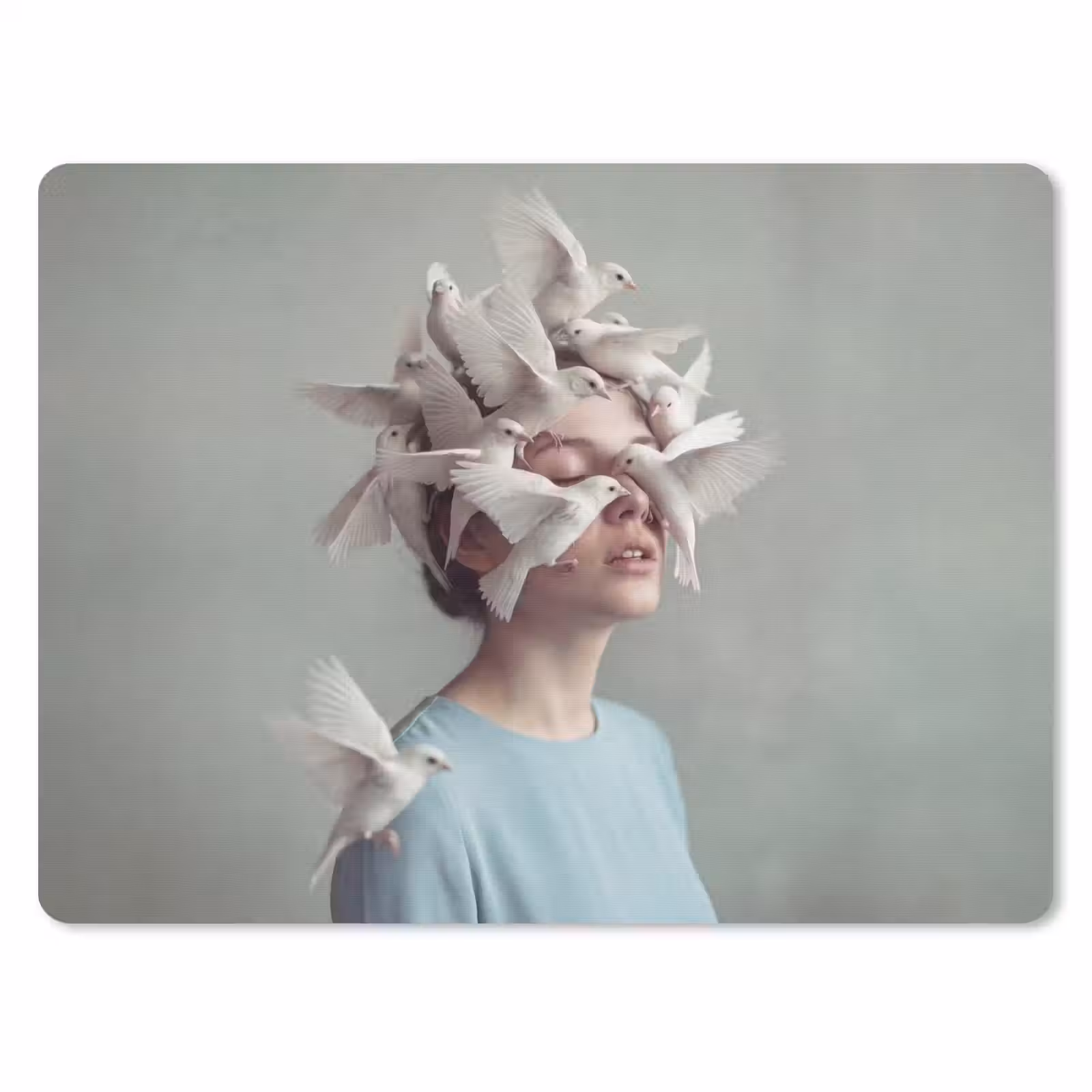 Muismat - Vrouw - Vogels - Abstract - Modern - Wit — 1