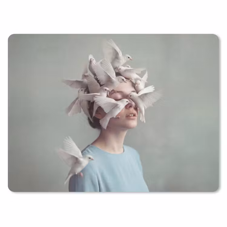 Muismat - Vrouw - Vogels - Abstract - Modern - Wit — 1
