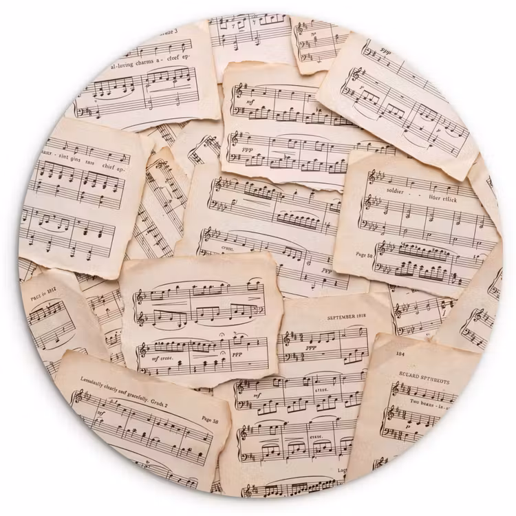 Muurcirkel - Bladmuziek - Oud - Noten - Vintage - Beige — 1