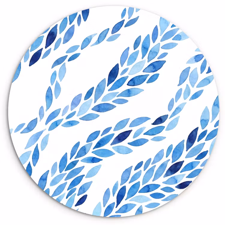 Muurcirkel - Bladeren - Aquarel - Patroon - Modern - Blauw — 1