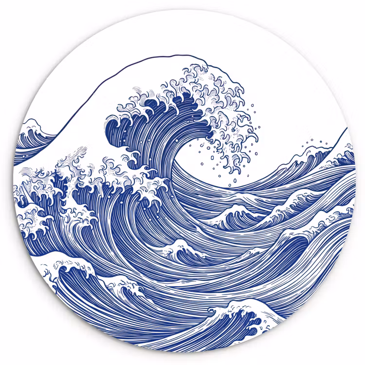 Muurcirkel - Golf - Japans - Zee - Illustratie - Blauw — 1