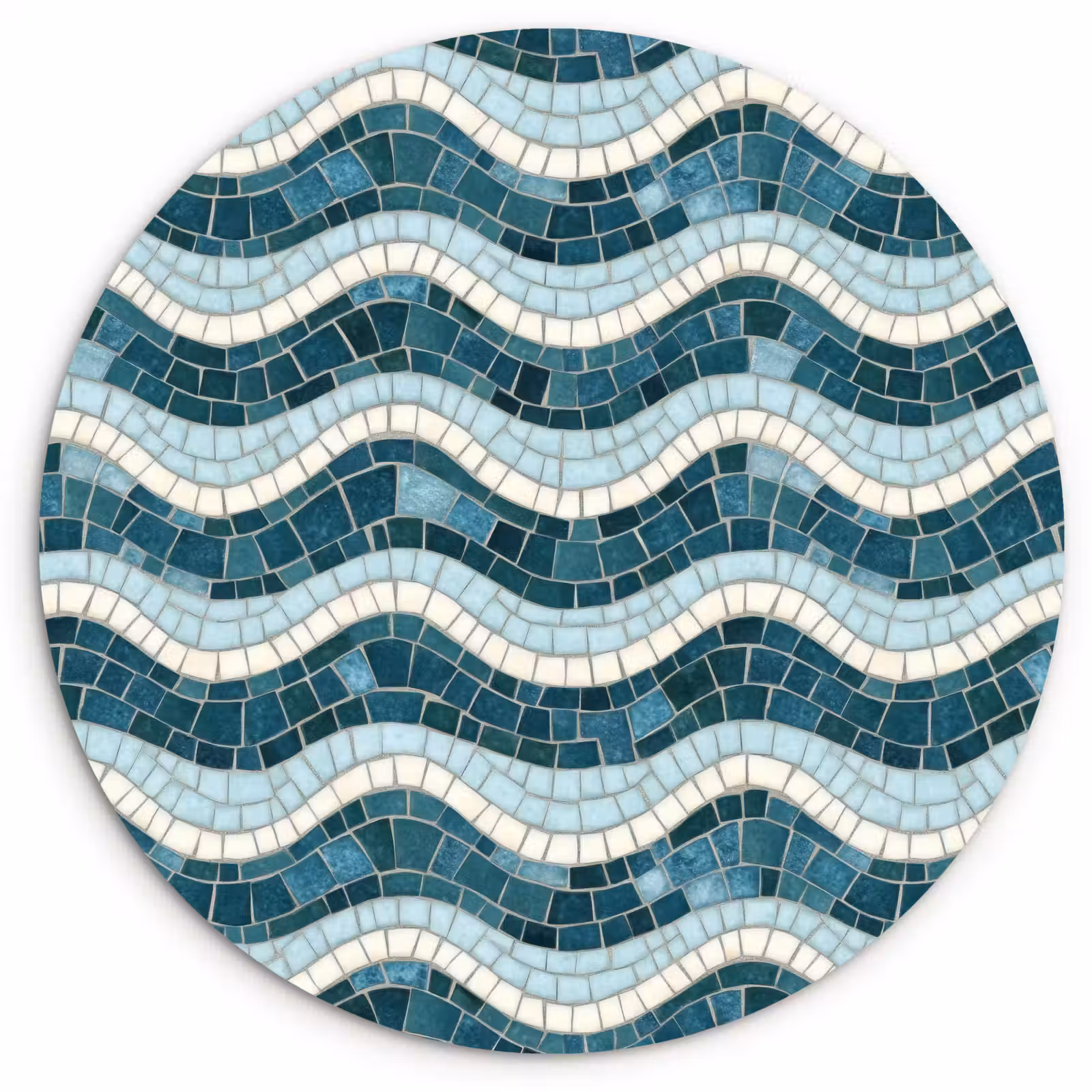Muurcirkel - Blauw - Wit - Mozaïek - Golvend — 1